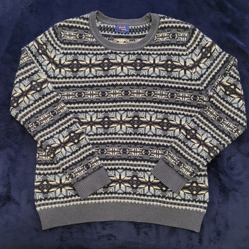 Le Tigre Gray Blue Classic‎ Pattern Men's XL Crewneck Sweater